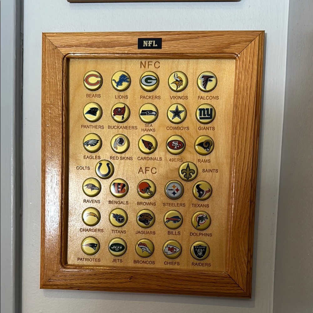 NFL Team - Bottle Cap - Logo Display Plaque
